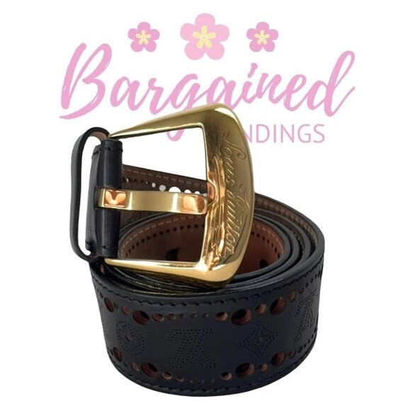 Authentic Louis Vuitton Black Ceinture Phoenix Gold Buckle Belt 85/34 - Picture 1 of 13